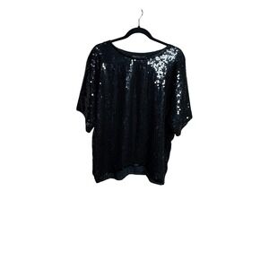 Royal Feelings Black Sequin Beaded Short Sleeve Top Women's M